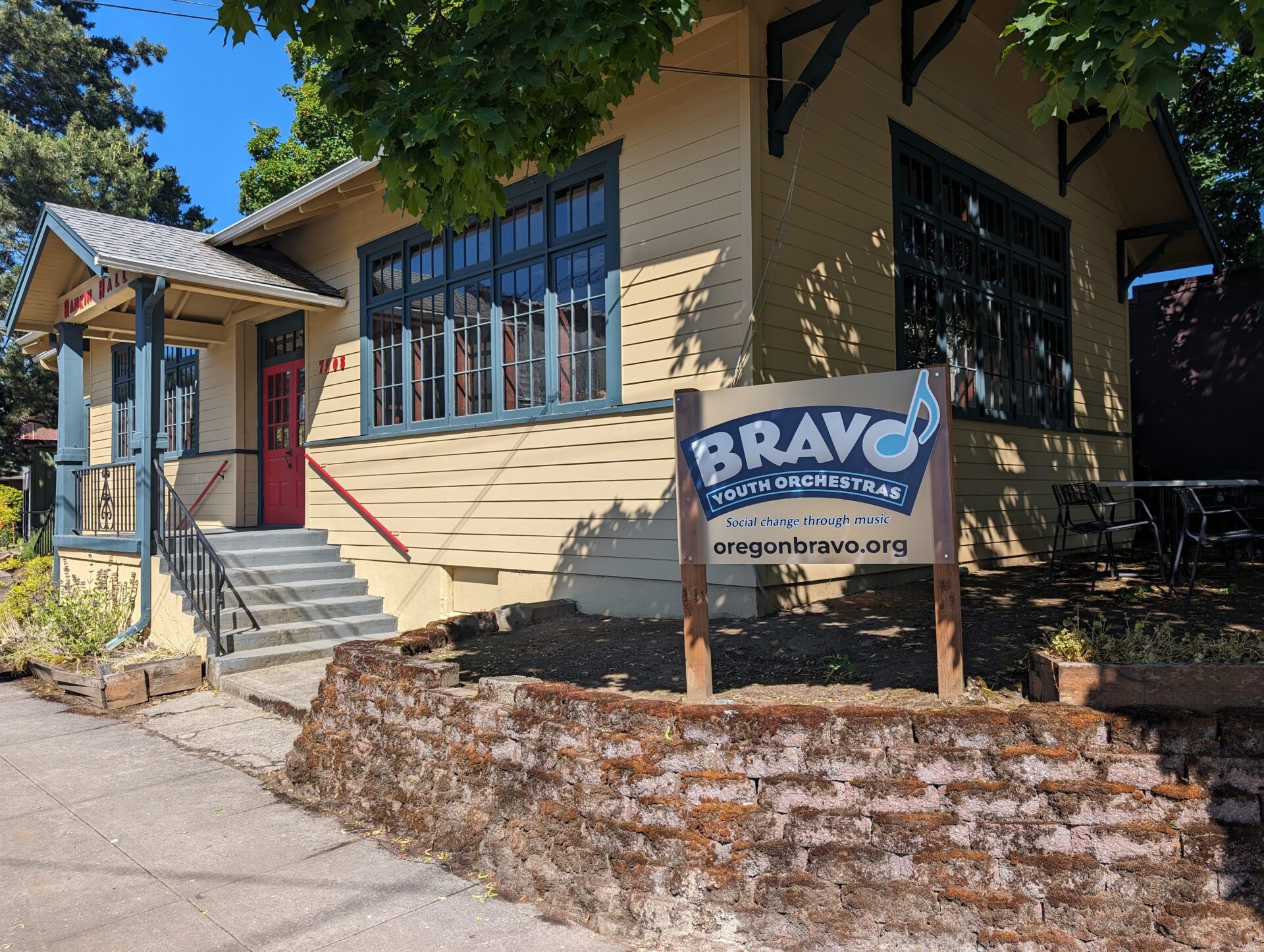 Image of BRAVO's new home with a BRAVO sign out front